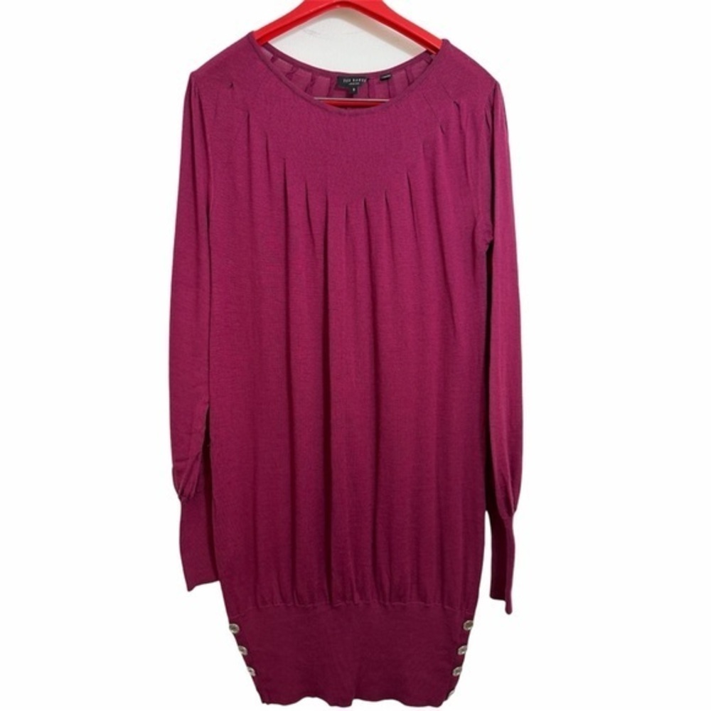 Ted Baker Magenta Long Sleeve Dress with Button Accents
